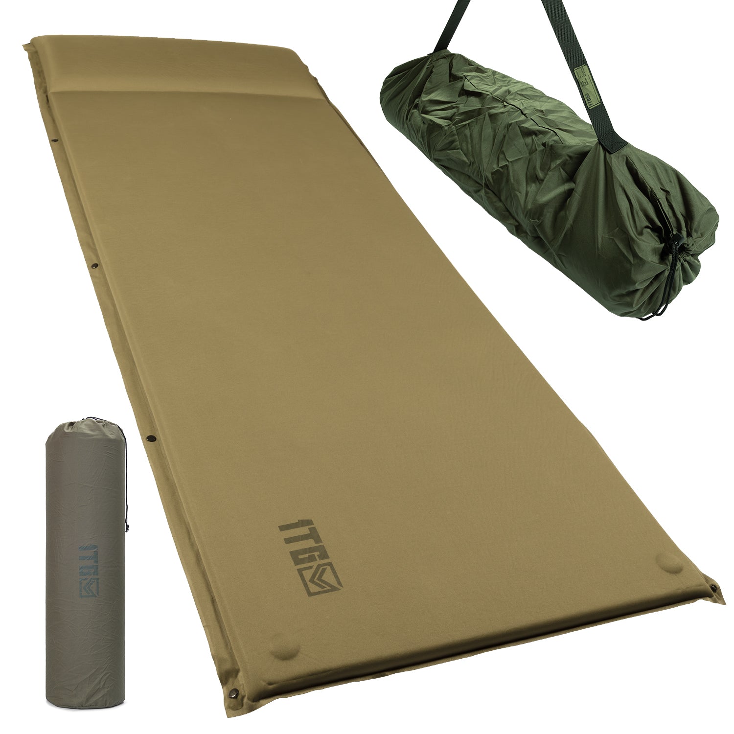 Self Inflating Camping Mat, Sleeping Pad with Pillow, Ultralight Sleeping Mat No Air Pump Needed Built-in Dual Valves Camping Mattress for Outdoor Camping, Backpacking, Hiking, Traveling, Coyote Brown
